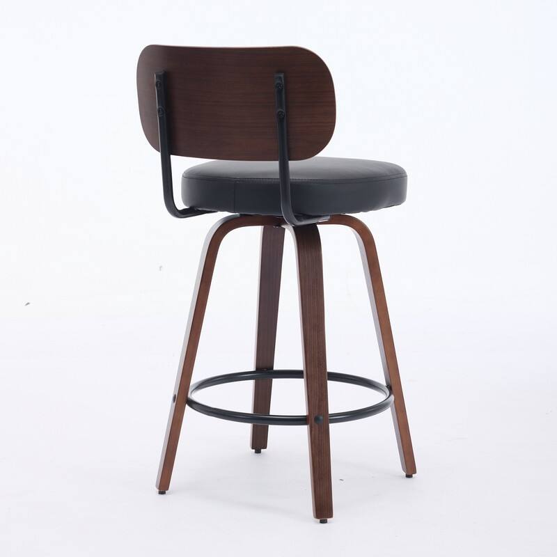 Swivel Bar Stools Set of 2, 26" Modern Faux Leather Counter Stools with Walnut Finish & 360 Degree Spin