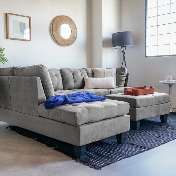 Grey Tufted 3 Piece Microfiber Sectional Sofa With Ottoman On Sale Overstock 12179339 Grey If you have a microfiber or suede couch, then you probably already know that they can be difficult to clean. 3 piece microfiber sectional sofa