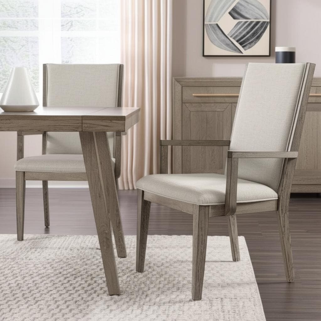 HomeRoots Set of Two Gray Fabric And Solid Wood Dining Arm Chairs - 19.88 in. x 41.00 in. x 27.17 in.