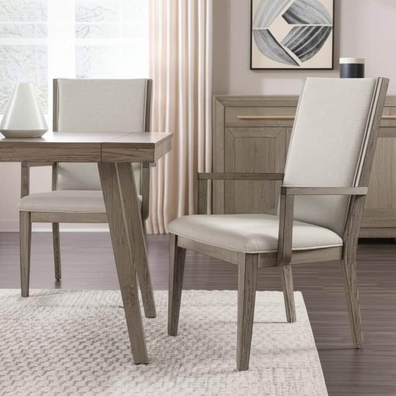 HomeRoots Set of Two Gray Fabric And Solid Wood Dining Arm Chairs - 19.88 in. x 41.00 in. x 27.17 in. - Set of 2 - 19.88 in. x 41.00 in. x 27.17 in. - Gray