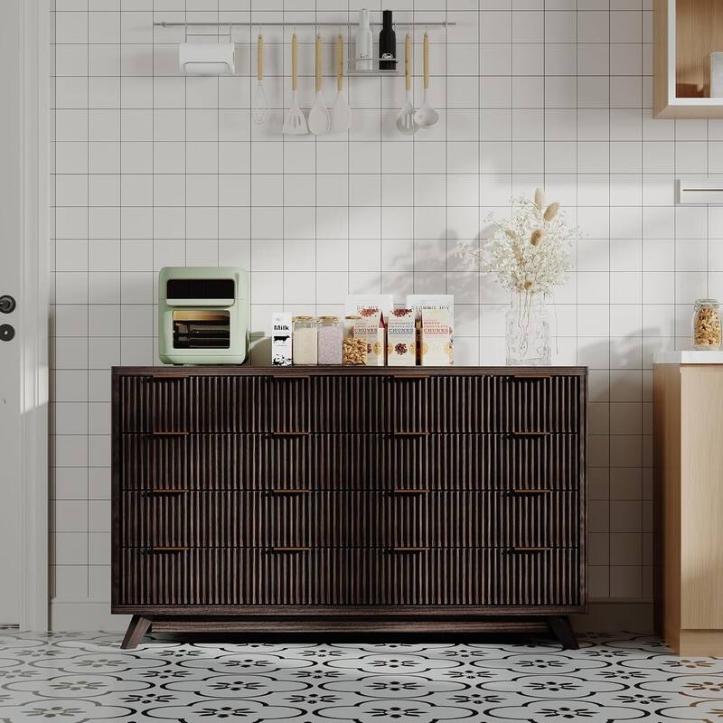 54" Wide Modern Curved Profile Fluted Dresser with 8 Drawers