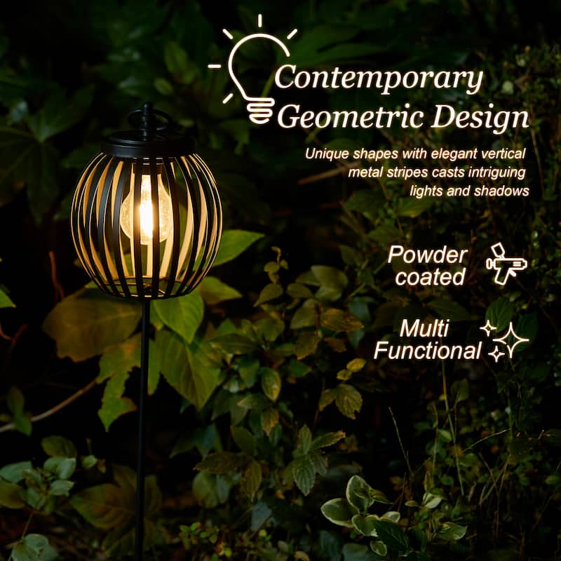 Glitzhome Metal Stripes Waterproof Solar Powered Outdoor Lantern with Garden Stake