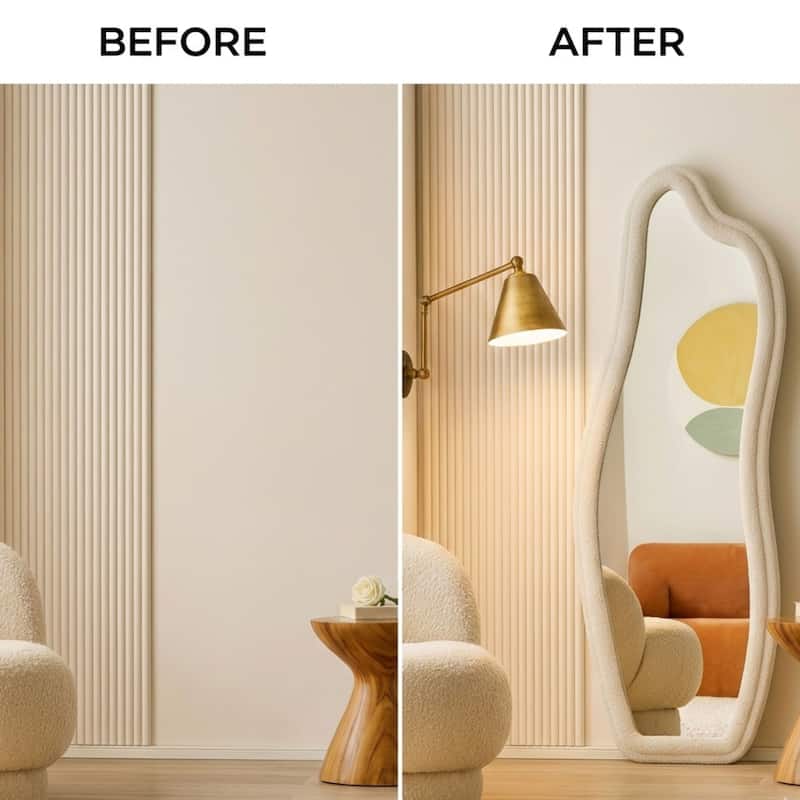 Aria Home Groove Wavy Floor Mirror 24x63 White Boucle Sculptural Decor