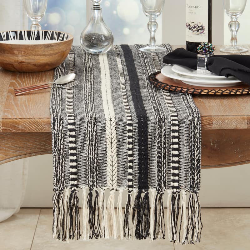 Fringe Detail Braided Stripe Table Runner - 14"x72"