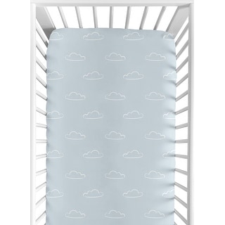 Blue Clouds Collection Boy Fitted Crib Sheet - Slate and White Cloud Sky for Vintage Airplane Aviator Aviation Collection