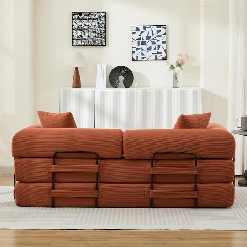 Folding Upholstered Sofa Bed, 78.5" Convertible Sleeper Sofa Bed with 2 Pillows, Fold Out Loveseat Couch, Futon Couch