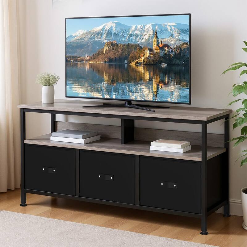 TV Stand Dresser for Bedroom with 3 Fabric Drawer Entertainment Center for 55 Inch Television