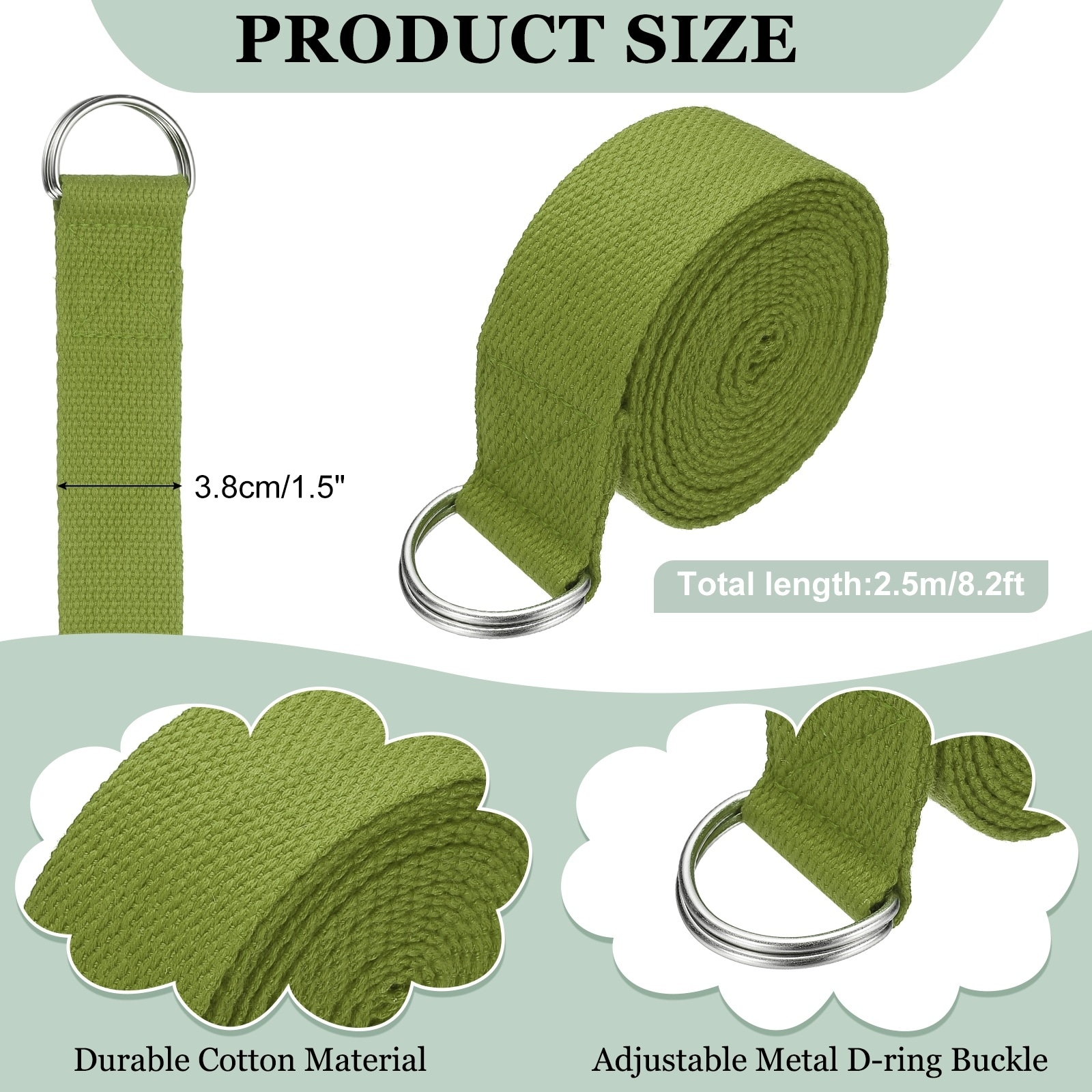 Yoga Strap for Stretching, Athletic Stretch Band with Adjustable Metal D Ring Buckle Yoga Bands