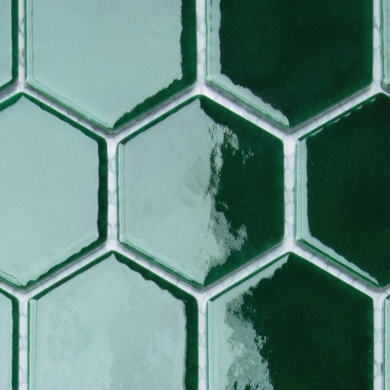 Merola Tile Metro Ion 2" Hex Emerald 11-1/8" x 12-5/8" Porcelain Wall Tile