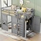 preview thumbnail 10 of 10, Wood Twin Size Loft Bed with Built-in Storage Wardrobe and Two Windows, Gray