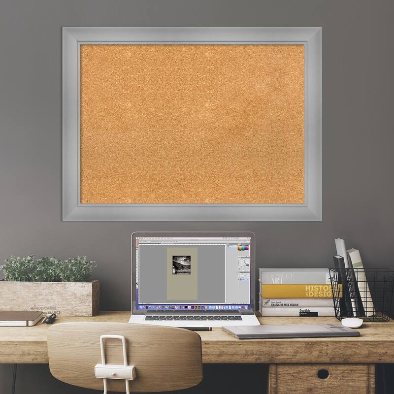 Flair Polished Nickel Framed Cork Bulletin Memo Board