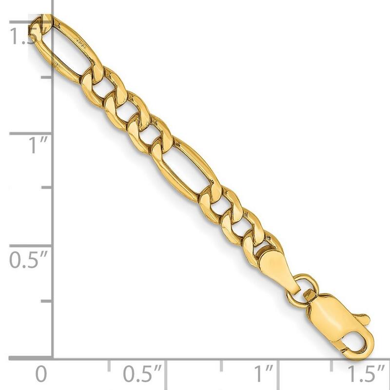 Curata 14k Yellow Gold Hollow Polished Lobster Claw Closure 4.75mmSemi-Solid Figaro Chain Bracelet - 7 Inch