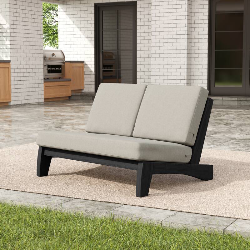 Beach-Style Outdoor Acacia Club Chair Set Loveseate with Plush All-Weather Cushions