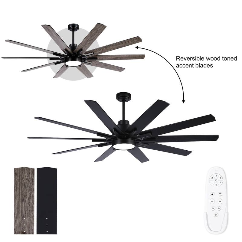 YUHAO 72 Inch Windmill Antique Black Industrial Wooden Large Ceiling Fans With LED Lights and Remote Control