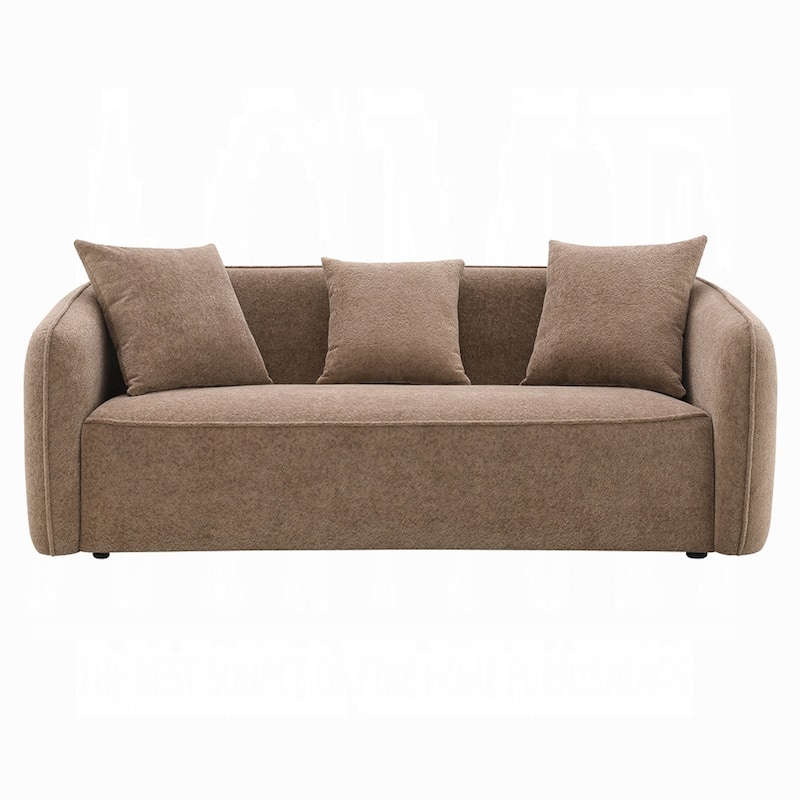 Keina Sofa, 3 Accent Pillows, Modern Soft Brown Chenille, 79 Inch