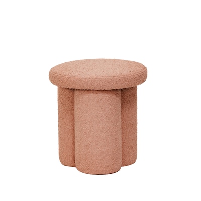 Boucle Fabric Upholstered Stool with Wood Legs - 16.9"L x 16.9"W x 17.8"H