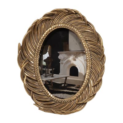 Sagebrook Home 4x6 Luxurious Gold Resin Feather Adorned Photo Frame, Accentuate Your Memories