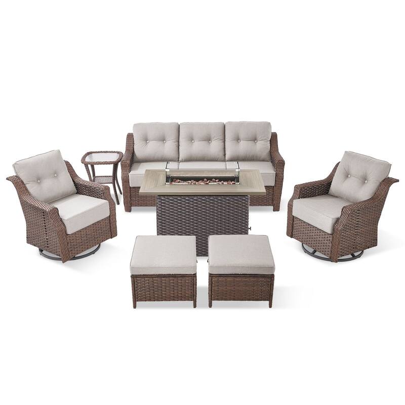 7-Piece Sofa Swivel Chairs Ottoman with 41" Fire Pit Table