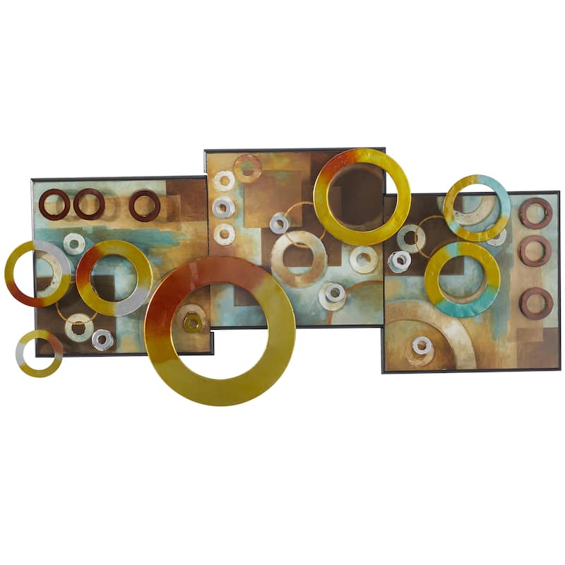 Wooden Geometric Wall Decor with Overlapping Circle Cutouts - Multi Colored - Roche River Decor - Multi Colored