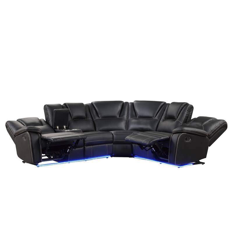 Modern Faux Leather Manual Reclining with LED Light Strip with 2 Cup Holders