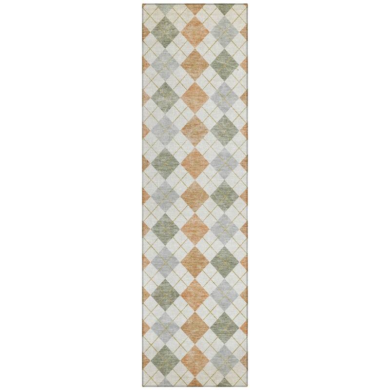 Machine Washable Indoor/ Outdoor Modern Plaid Chantille Rug