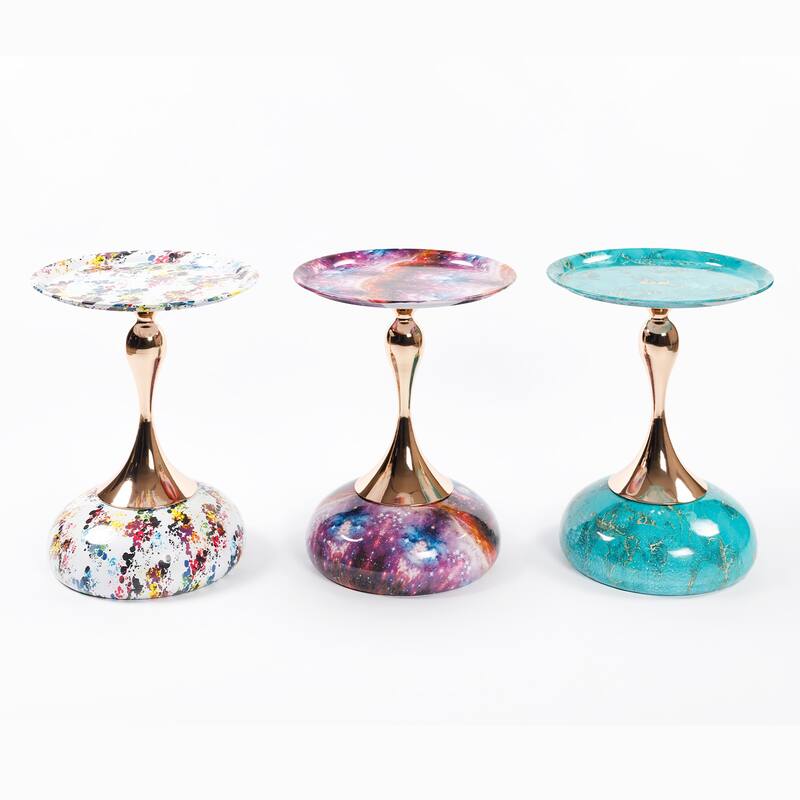 Mermaid Tail End Coffee Table Round Side Table, Modern Metal Pedestal Table - Colorful