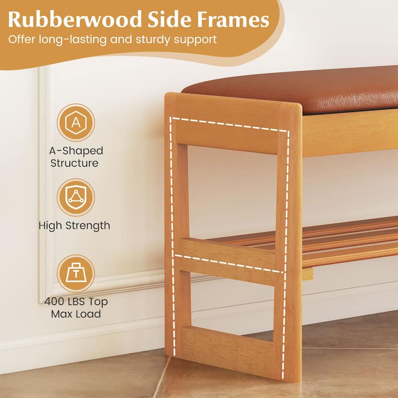 Gymax 40'' 2-Tier Shoe Rack Bench w/Flip-Top Storage Slatted Shelf for