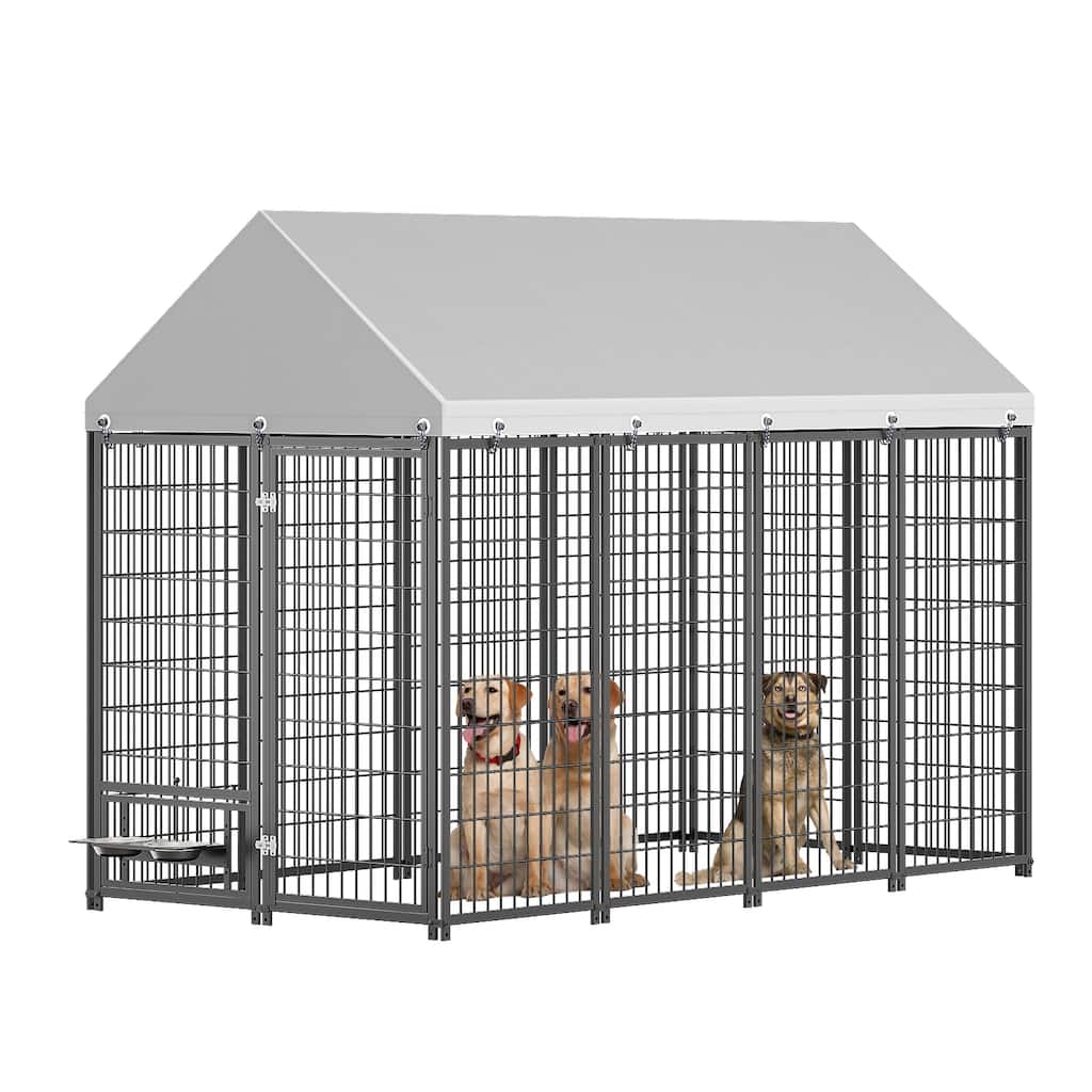 GDF Studio - Ironhaven Industrial Outdoor Dog Kennel with Roof Cover