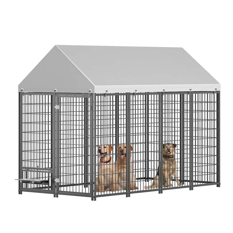 GDF Studio - Ironhaven Industrial Outdoor Dog Kennel with Roof Cover