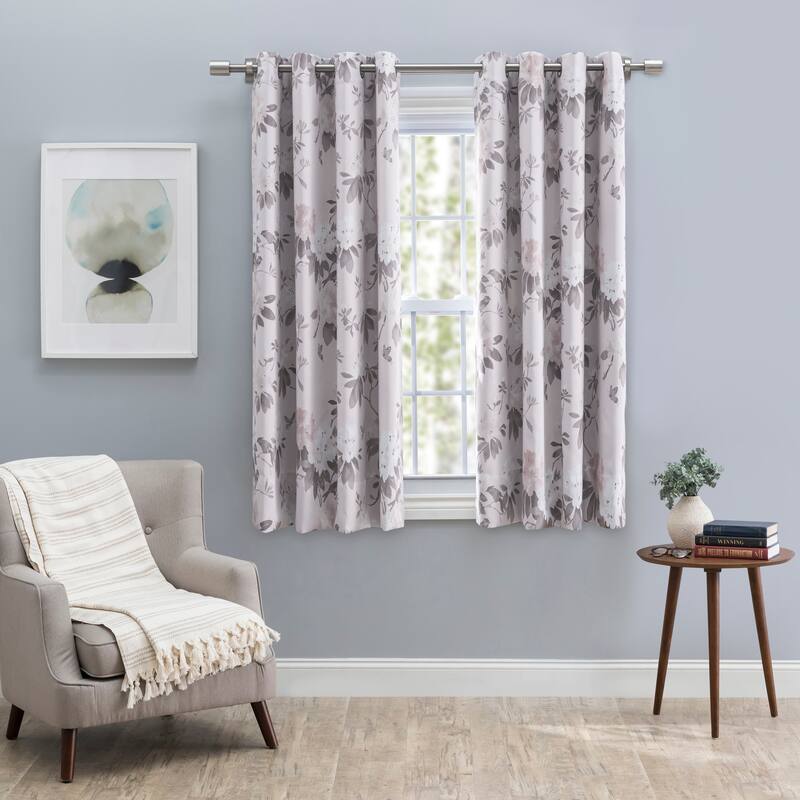 Mystic Garden Floral Premium Blackout Grommet Short Curtain Panel W Wand - 52"W x 36"L - Blush
