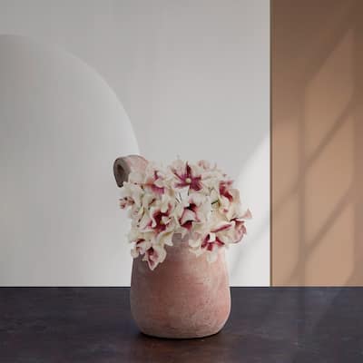 Curved Opening Sculpted Terracotta Vase - 8.5" - Brown