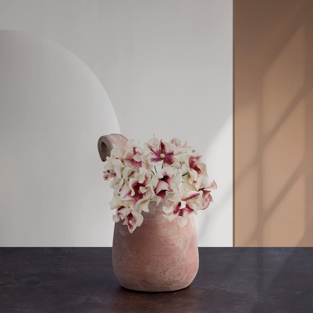 Curved Opening Sculpted Terracotta Vase - 8.5" - Brown