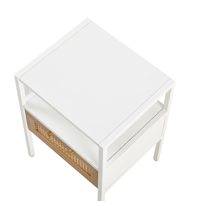 Modern Natural Rattan Wooden Nightstand/End Table/Side Table with Drawer(Set of 2)