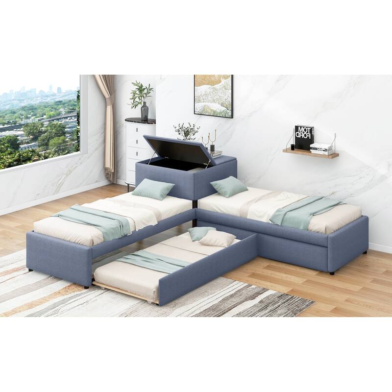 Space-Saving L-Shaped Twin Bed with Trundle, Storage Drawers, and Built-in Table