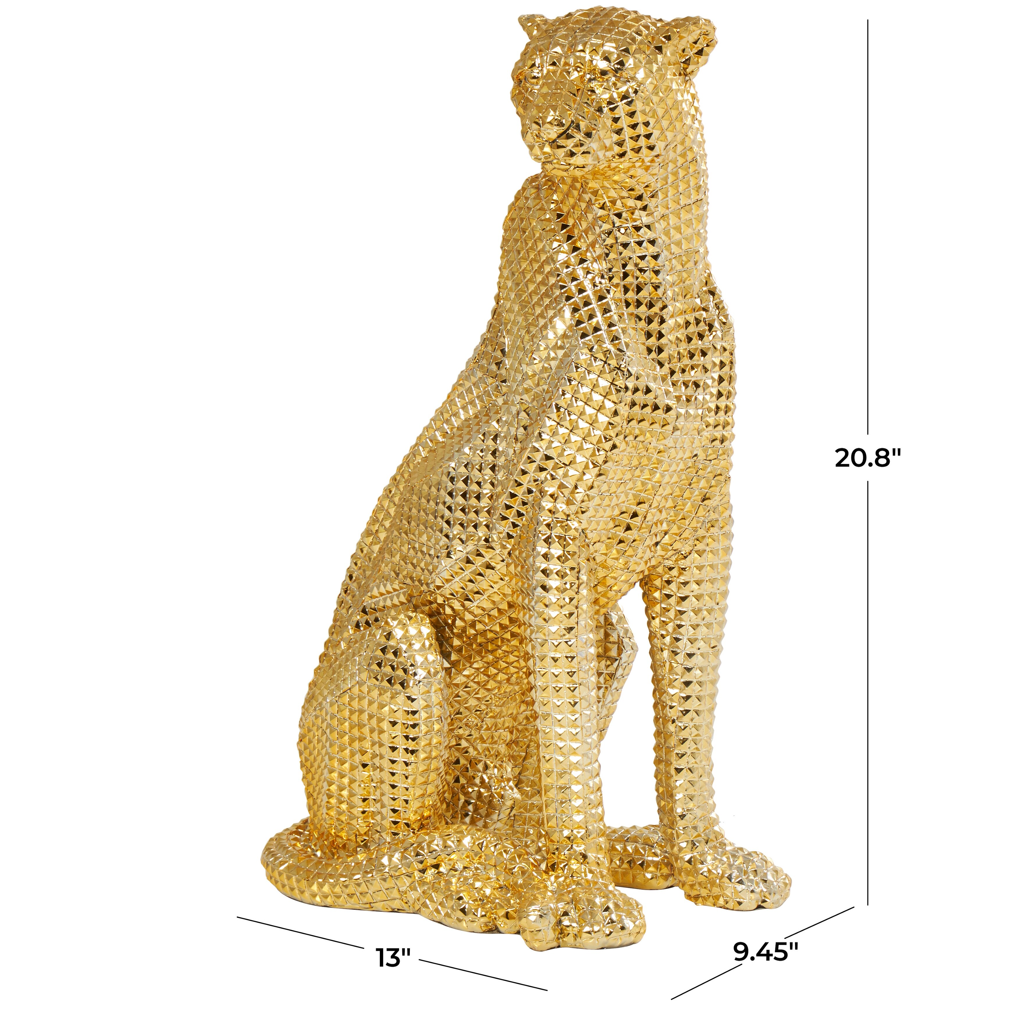 Gold Resin Sitting Leopard Decorative Sculpture with Diamond