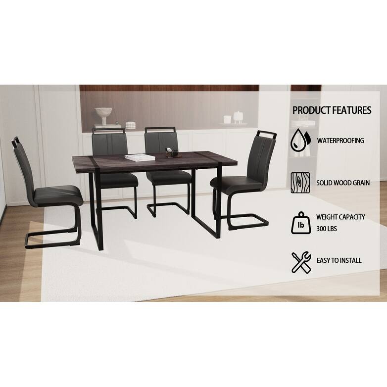 Modern Dining Set with Rectangular MDF Black Table & High Back C-shaped Tube Chairs