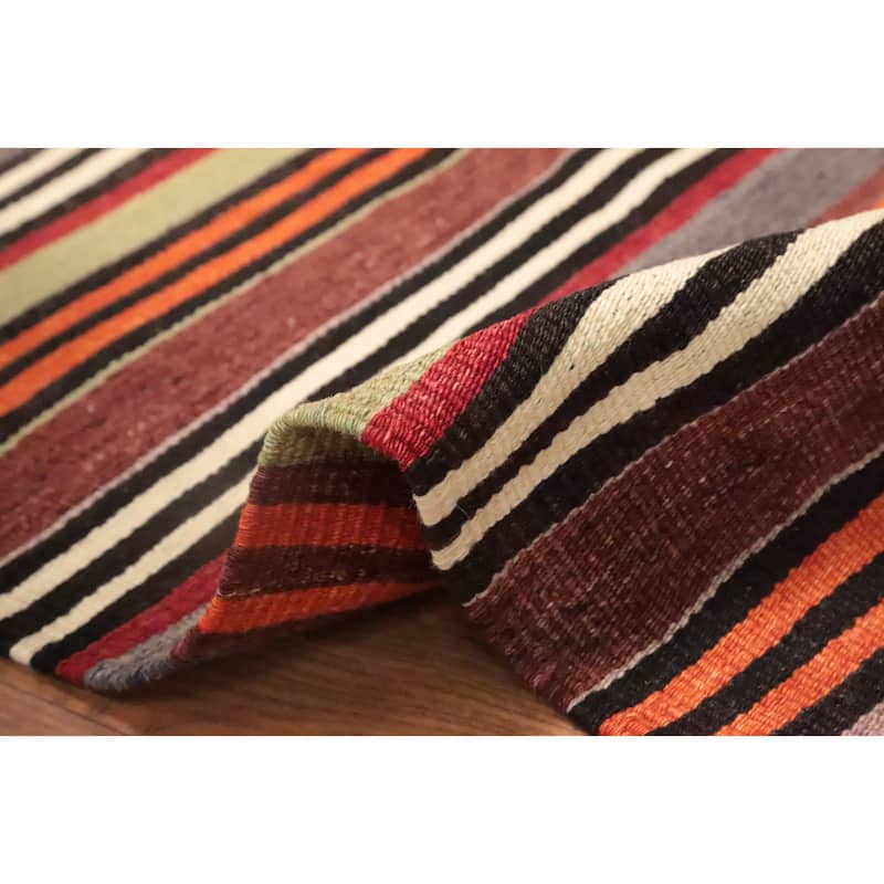Hand Woven Oriental 100% Wool Carpet Southwestern Geometric Multi-Colored Kilim Area Rug - 10' 2'' X 4' 8''