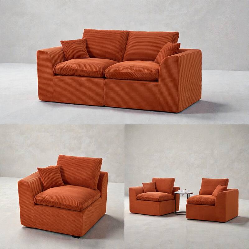 Modular Cloud Sectional Sofa, Comfy 2-Seater Corduroy Couch with Removable Covers