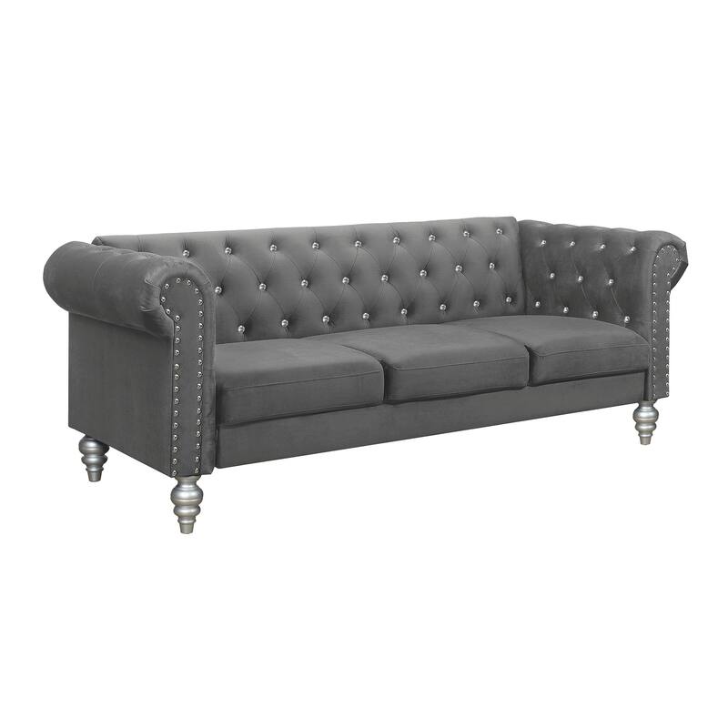 Clayfell Emma Velvet Rolled Arm Living Room Set - Sofa