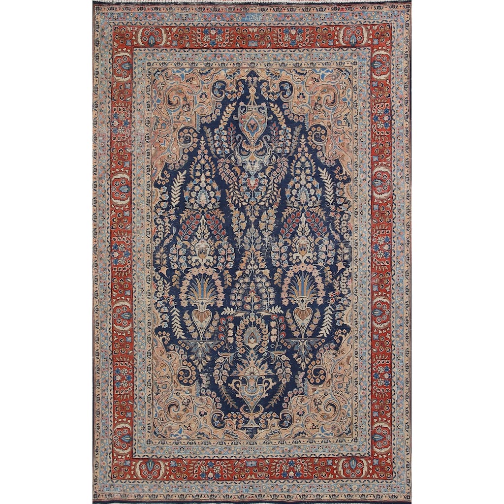 Floral Kashan Persian Vintage Area Rug Handmade Wool Carpet - 6'5" x 9'3"