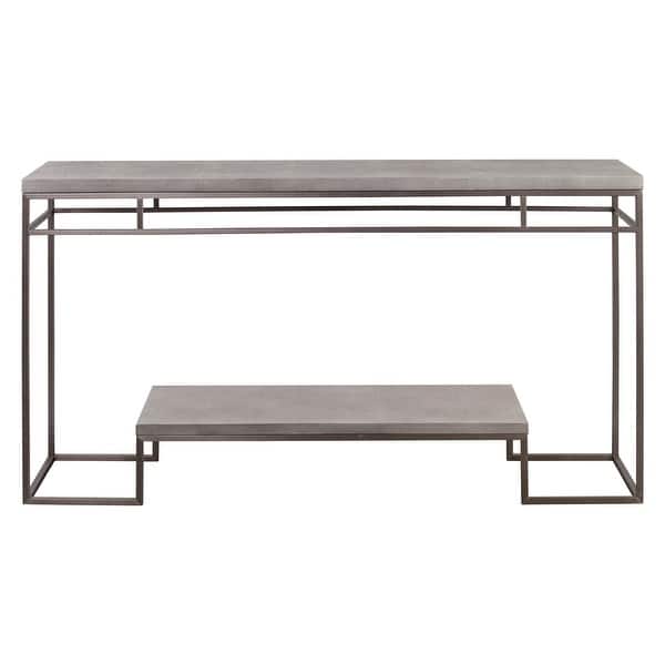 slide 2 of 4, Uttermost 25399 Clea 14" Wide Faux Leather Top Stainless Steel Console Gray Faux Shagreen