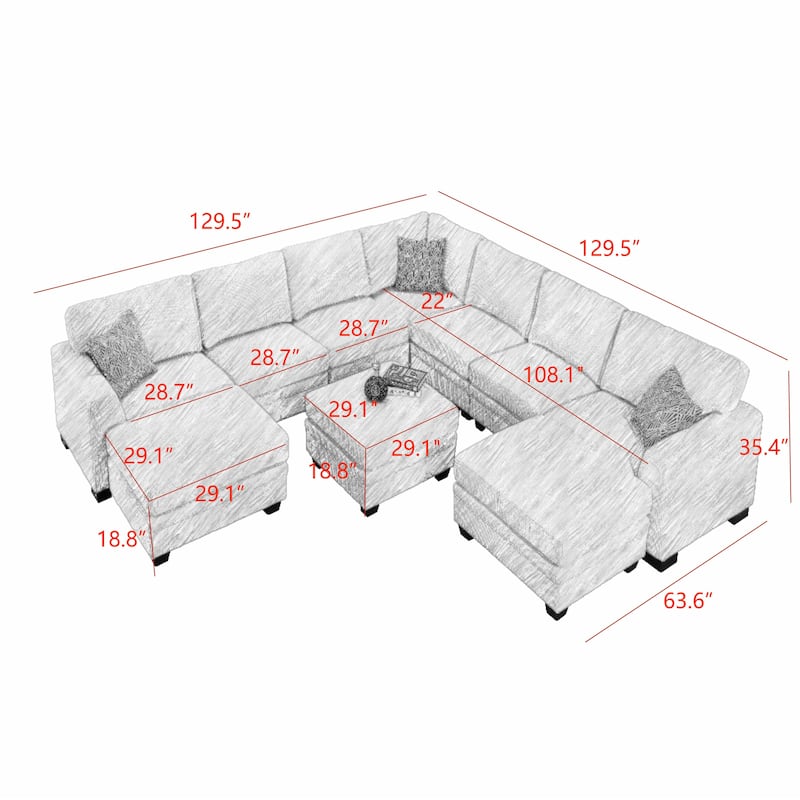 10PCS Corduroy Flexible Combination Sectional Sofa Couch