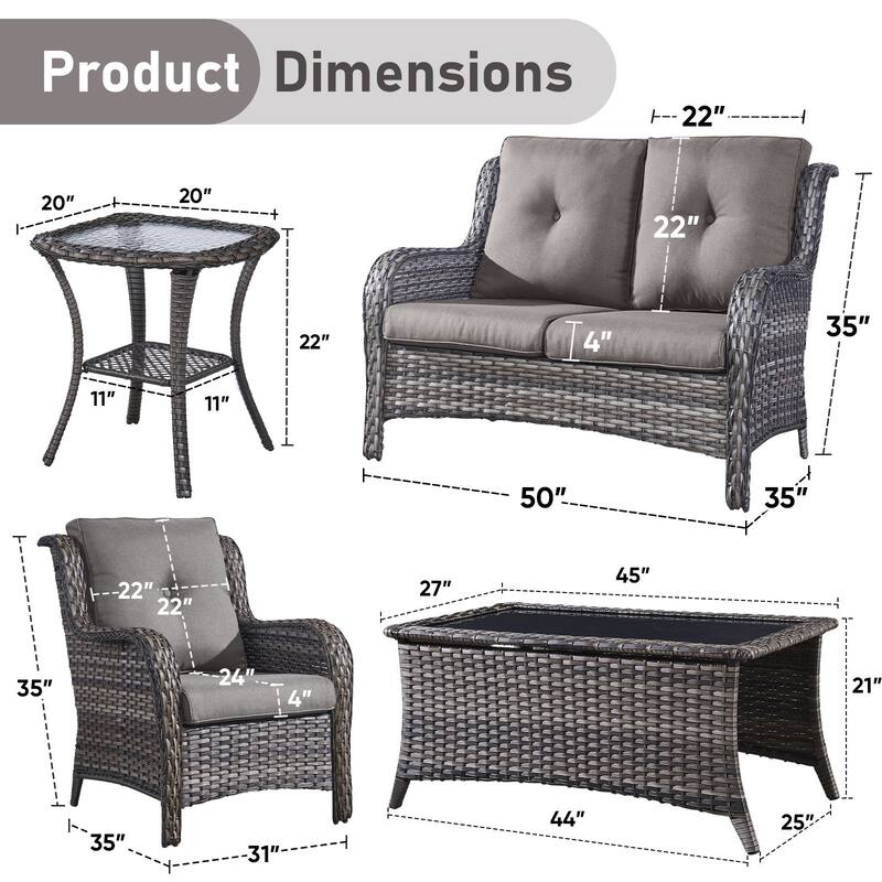Outdoor Loveseat Sofa with Chair Ottoman Table