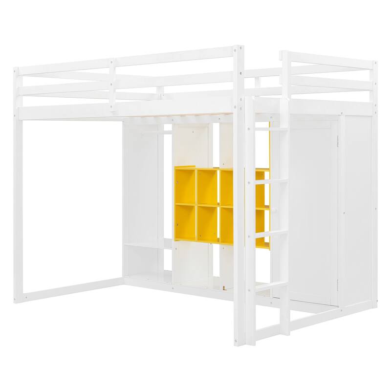 Modern Wood Loft Bed with Integrated Wardrobe, Shelves, and Cabinet by Harper&Bright Designs