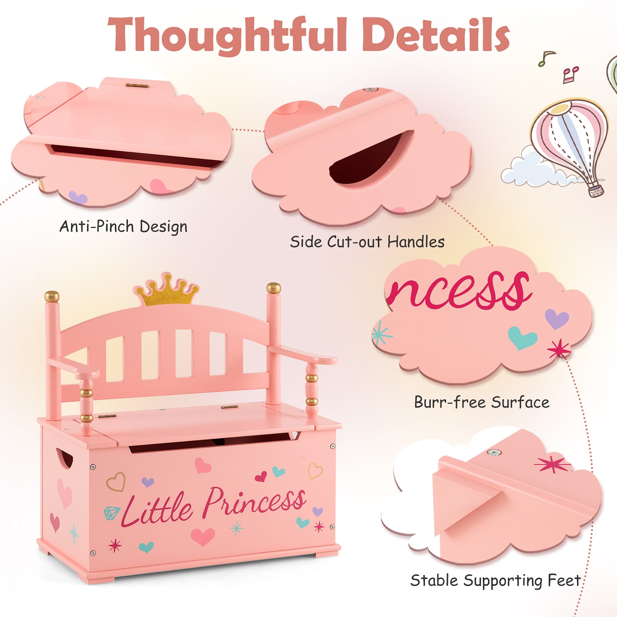 Wildkin princess top toy box bench
