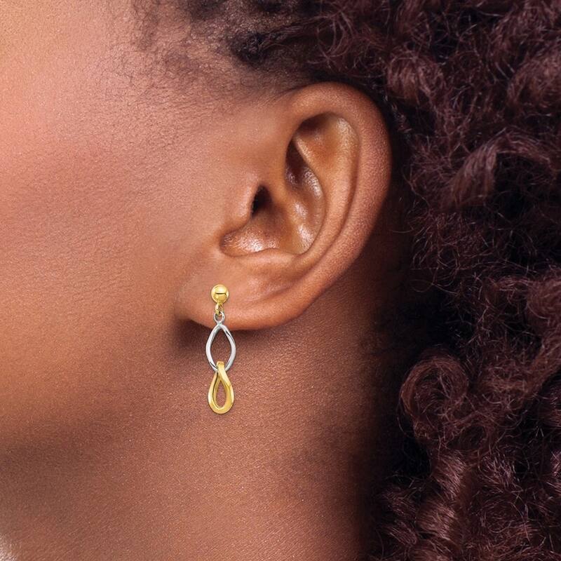 Curata 14k Two tone Dangle Post Earrings - 27.22x7mm Wide