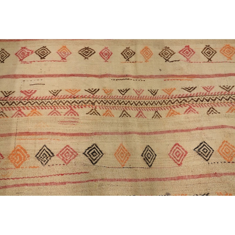 Hand Woven Oriental 100% Wool Carpet Southwestern Tribal Beige & Ivories Kilim Area Rug - 10' 1'' X 6' 1''