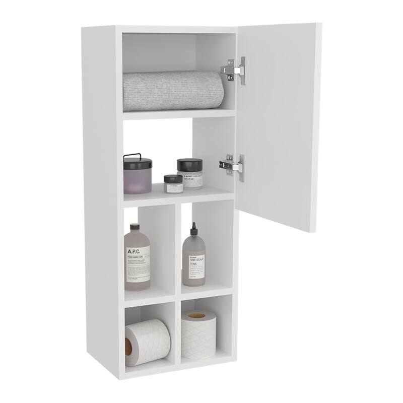 Wall Bathroom Cabinet,One Door,Organizer For Toiletries And Towels,White