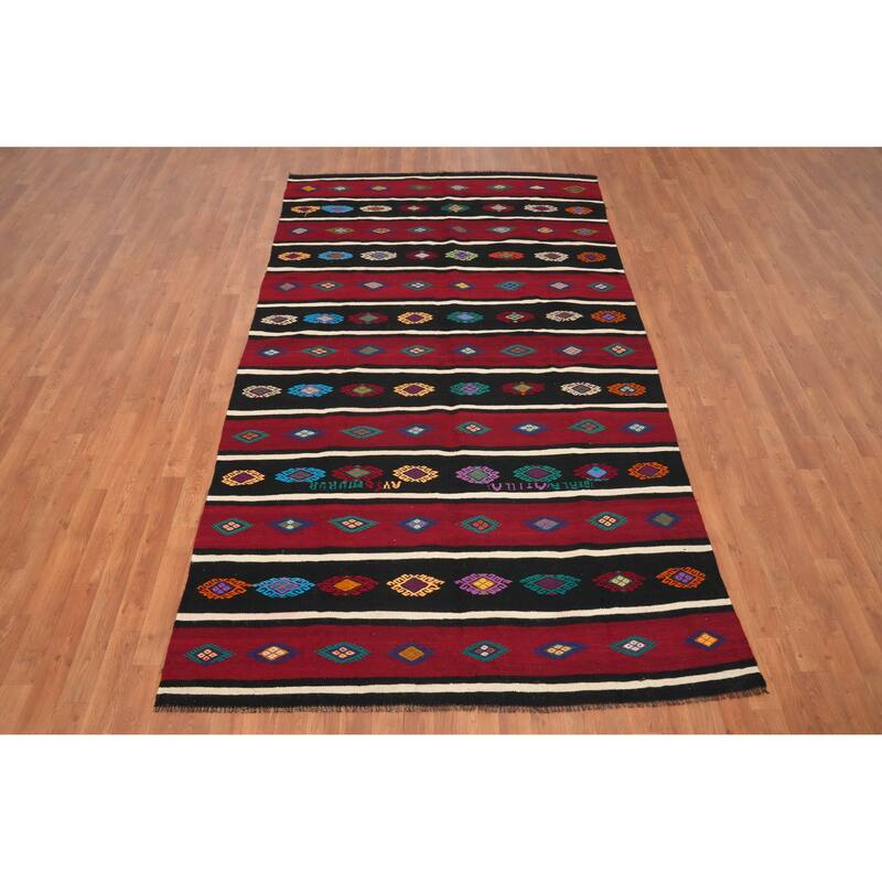 Hand Woven Oriental 100% Wool Carpet Southwestern Tribal Red Kilim Area Rug - 9' 4'' X 5' 4''