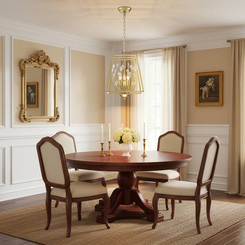 3-Light Transitional Metal & Crystal Chandelier with Adjustable Height for Dining Room - 3 Light